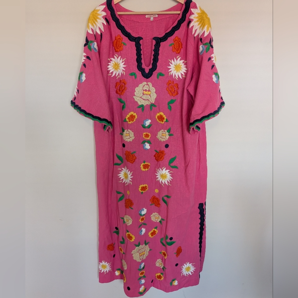 Frances Valentine Floral Cotton  Embroidered Maxi Caftan Womens Size 20 Colorful - Picture 2 of 12